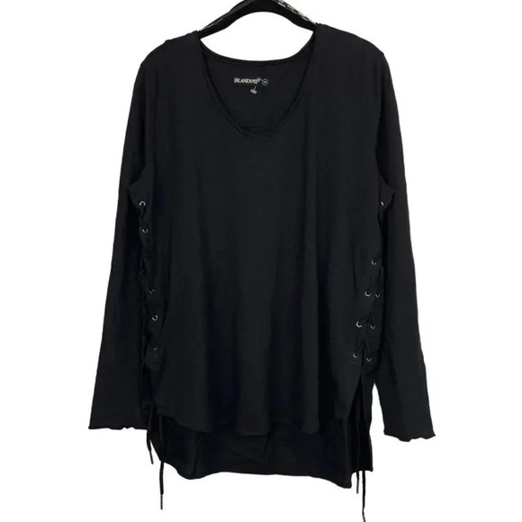 Blank NYC Linen Blend V-Neck Long Sleeve Tunic Top M Assymetric Black Grunge Y2K - Picture 6 of 11